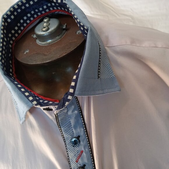 7 Downie St. Button Up Shirt Men's Sz 6 Flip Cuff Blue Long Sleeve London Pink - Picture 6 of 16